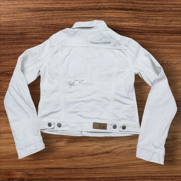 Polo Ralph Lauren White Distressed Patched Denim Jean Jacket. Sz. S - Picture 2 of 12